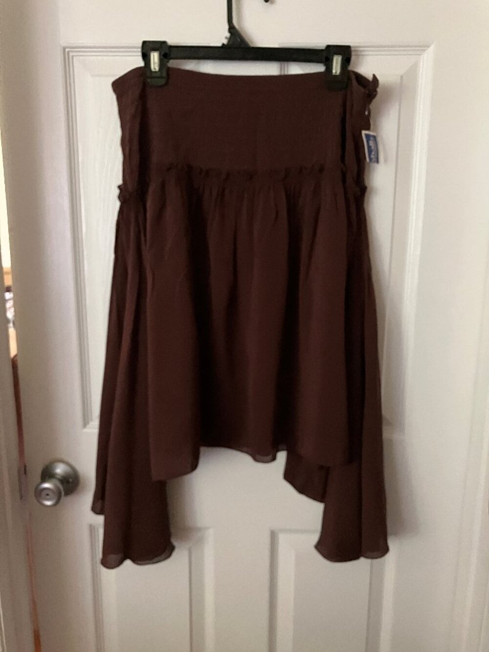 MAX STUDIO Bohemian-style Skirt Smocked-Waist  Brown Silk Zipper Asymmetrical  L